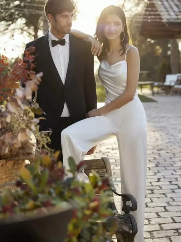Ivory Bridal Jumpsuit 2026 Floor-Length A-Line Square Neck Sleeveless Wedding Jumpsuit Free Customization