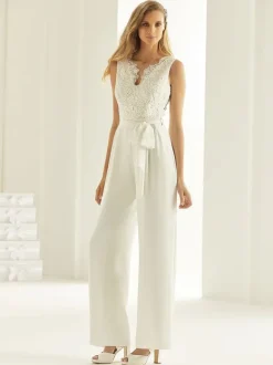 Ivory Bridal Jumpsuit 2026 Lace Ankle-Length A-Line V-Neck Sleeveless Wedding Jumpsuit Free Customization