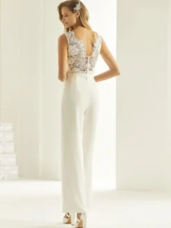 Ivory Bridal Jumpsuit 2026 Lace Ankle-Length A-Line V-Neck Sleeveless Wedding Jumpsuit Free Customization