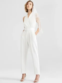 Ivory Bridal Jumpsuit 2026 Sash Ankle-Length A-Line Halter Sleeveless Wedding Jumpsuit Free Customization