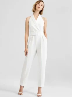 Ivory Bridal Jumpsuit 2026 Sash Ankle-Length A-Line Halter Sleeveless Wedding Jumpsuit Free Customization