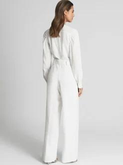 Ivory Bridal Jumpsuit 2026 Sash Floor-Length A-Line V-Neck Long Sleeves Wedding Jumpsuit Free Customization