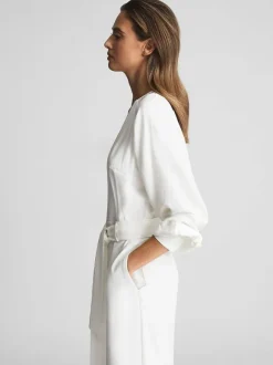 Ivory Bridal Jumpsuit 2026 Sash Floor-Length A-Line V-Neck Long Sleeves Wedding Jumpsuit Free Customization