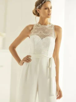 Ivory Bridal Jumpsuit Stretch Crepe Lace Ankle-Length A-Line Illusion Neckline Sleeveless Jumpsuit Free Customization
