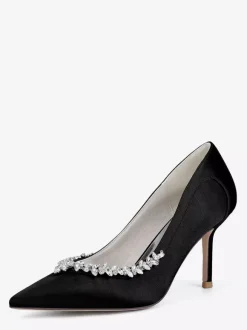 Ivory Bridal Shoes Pointed Toe Rhinestones Slip On High Heel Pumps