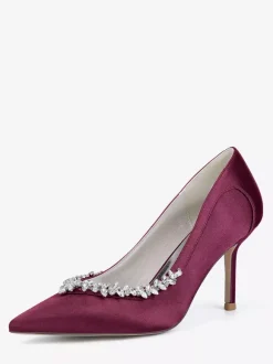 Ivory Bridal Shoes Pointed Toe Rhinestones Slip On High Heel Pumps