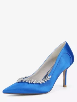 Ivory Bridal Shoes Pointed Toe Rhinestones Slip On High Heel Pumps