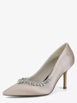 Ivory Bridal Shoes Pointed Toe Rhinestones Slip On High Heel Pumps