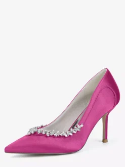 Ivory Bridal Shoes Pointed Toe Rhinestones Slip On High Heel Pumps