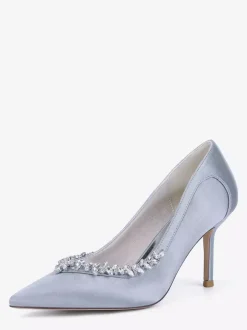 Ivory Bridal Shoes Pointed Toe Rhinestones Slip On High Heel Pumps