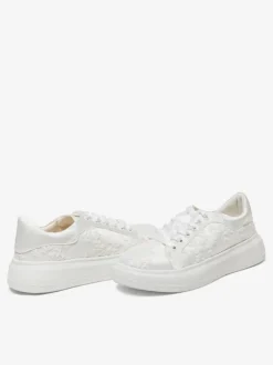 Ivory Flat Bridal Shoes Flower Details Lace Up Flat Wedding Shoes