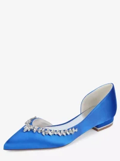 Ivory Flat Wedding Shoes Satin Pointy Toe Rhinestones Bridal Shoes