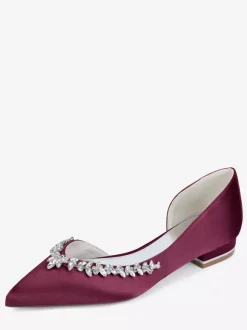 Ivory Flat Wedding Shoes Satin Pointy Toe Rhinestones Bridal Shoes