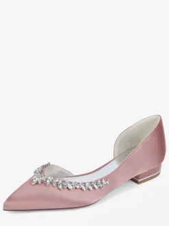Ivory Flat Wedding Shoes Satin Pointy Toe Rhinestones Bridal Shoes
