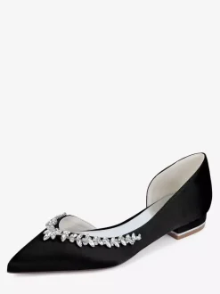 Ivory Flat Wedding Shoes Satin Pointy Toe Rhinestones Bridal Shoes