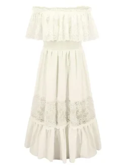 Ivory Flower Girl Dresses Bateau Neck Sleeveless Pleated Cotton Blend Lace Kids Birthday Party Dresses