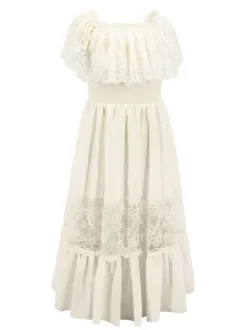 Ivory Flower Girl Dresses Bateau Neck Sleeveless Pleated Cotton Blend Lace Kids Birthday Party Dresses