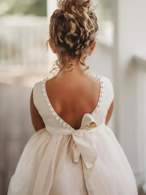 Ivory Flower Girl Dresses Jewel Neck Sleeveless Ankle-Length Princess Silhouette Butterfly Formal Kids Pageant Dresses Free Customization