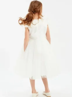 Ivory Flower Girl Dress Jewel Neck Short Sleeves Birthday Party Dresses