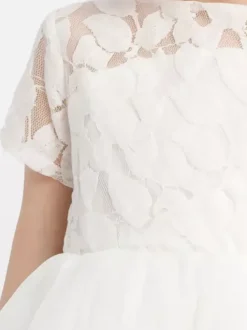 Ivory Flower Girl Dress Lace Jewel Neck Short Sleeves Birthday Party Dresses