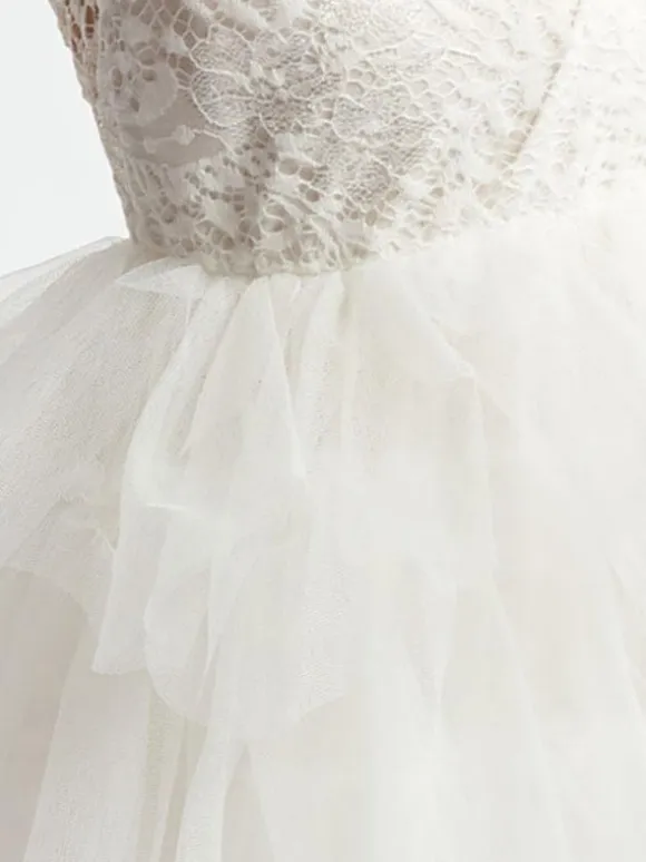 Ivory Flower Girl Dress Lace Jewel Neck Long Sleeves Birthday Party Dresses