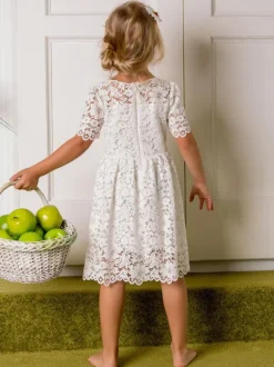 Ivory Kids Ball Gown Party Dress Wedding Cute Short Sleeves Flower Girl Dress