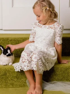 Ivory Kids Ball Gown Party Dress Wedding Cute Short Sleeves Flower Girl Dress