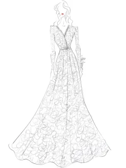 Ivory Lace Wedding Dresses With Train V-Neck Long Sleeves Floor-Length Bridal Gowns Free Customization