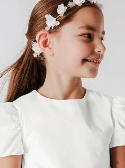 Ivory Short Sleeves Formal Party Dress Wedding Cute Flower Girl Dress