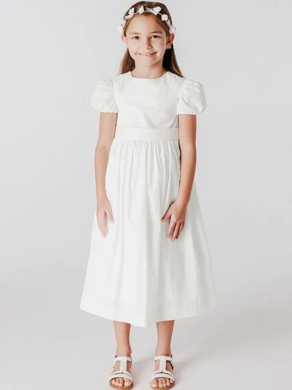Ivory Short Sleeves Formal Party Dress Wedding Cute Flower Girl Dress