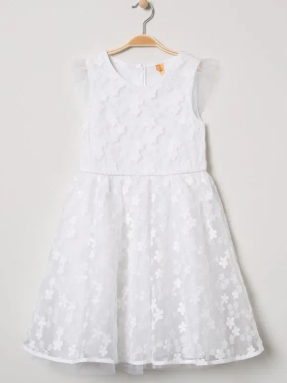 Ivory Short Sleeves Lace Sweet Wedding Flower Girl Dress Kids Party Dress