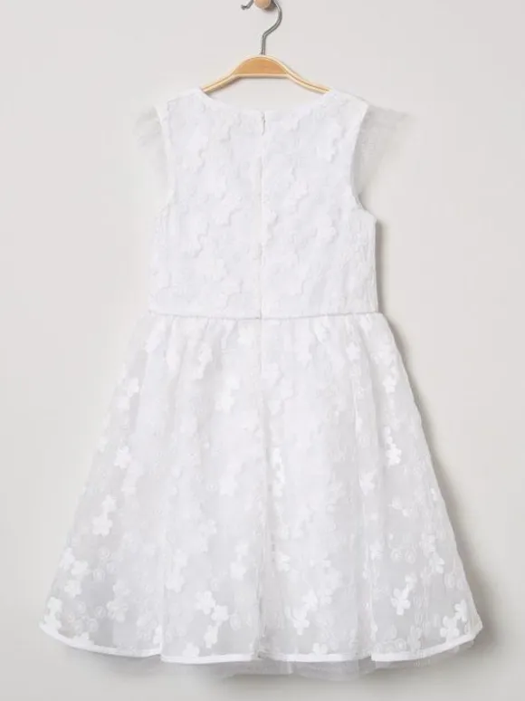 Ivory Short Sleeves Lace Sweet Wedding Flower Girl Dress Kids Party Dress
