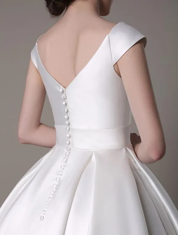 Ivory Short Wedding Dresses 2026 Satin Knee Length Bow Sash Retro Bridal Dress Free Customization