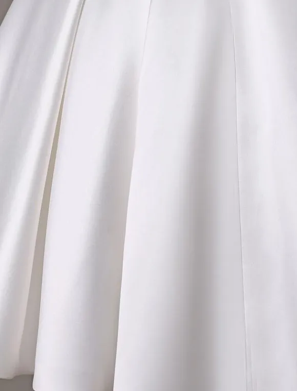 Ivory Short Wedding Dresses 2026 Satin Knee Length Bow Sash Retro Bridal Dress Free Customization
