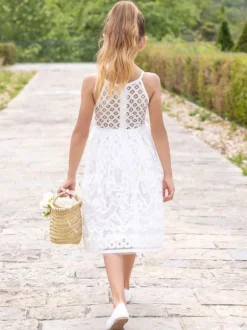 Ivory Sweet Sleeveless Lace Kids Social Party Flower Girl Dress