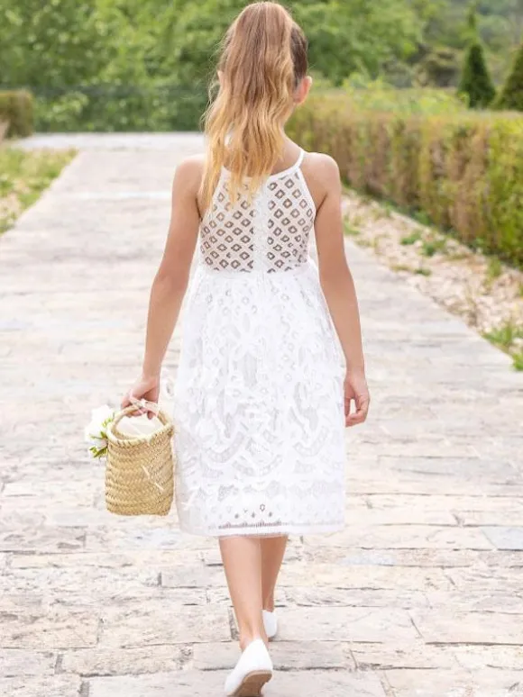 Ivory Sweet Sleeveless Lace Kids Social Party Flower Girl Dress