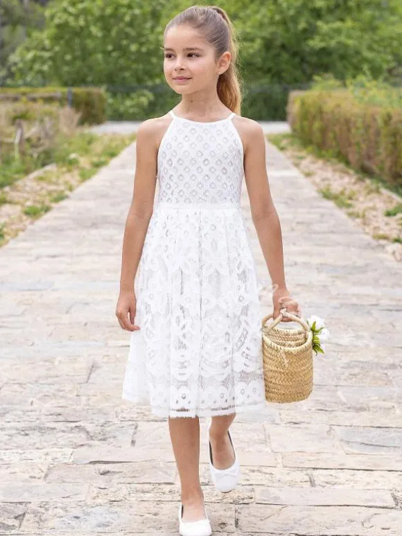 Ivory Sweet Sleeveless Lace Kids Social Party Flower Girl Dress