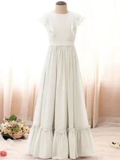 Ivory Sweet Sleeveless Sash Flower Girl Dress Dinner Dresses