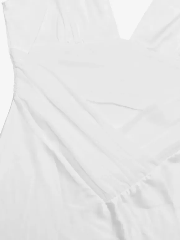Ivory V Neck Satin Maxi Dress For Women Elegant Formal Style