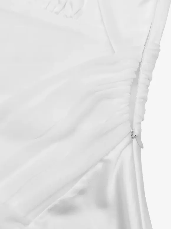 Ivory V Neck Satin Maxi Dress For Women Elegant Formal Style