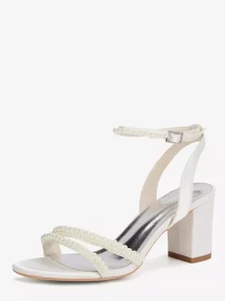 Ivory Wedding Shoes Chunky Heel Pearls Bridal Shoes