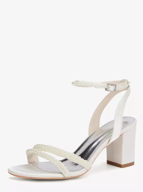 Ivory Wedding Shoes Chunky Heel Pearls Bridal Shoes