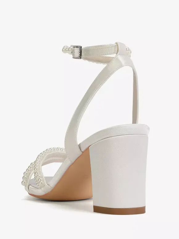 Ivory Wedding Shoes Chunky Heel Pearls Bridal Shoes