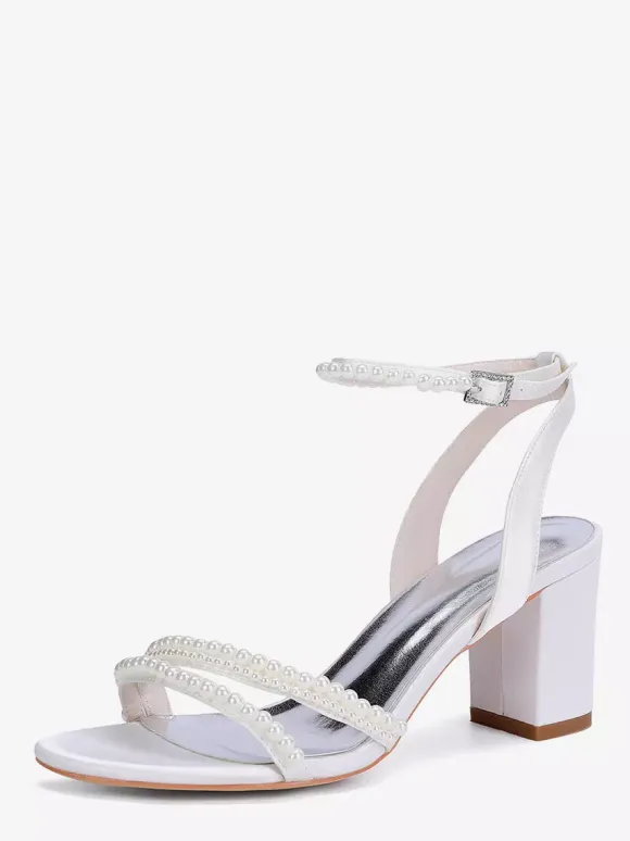 Ivory Wedding Shoes Chunky Heel Pearls Bridal Shoes