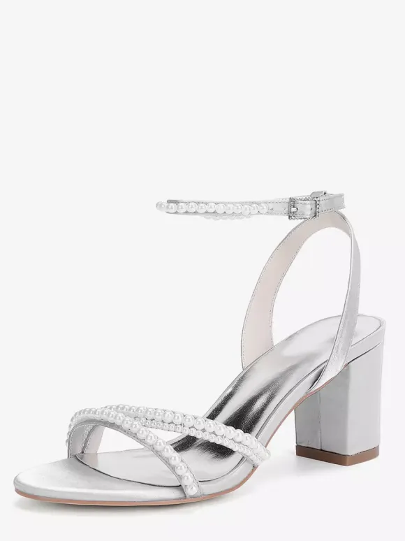 Ivory Wedding Shoes Chunky Heel Pearls Bridal Shoes