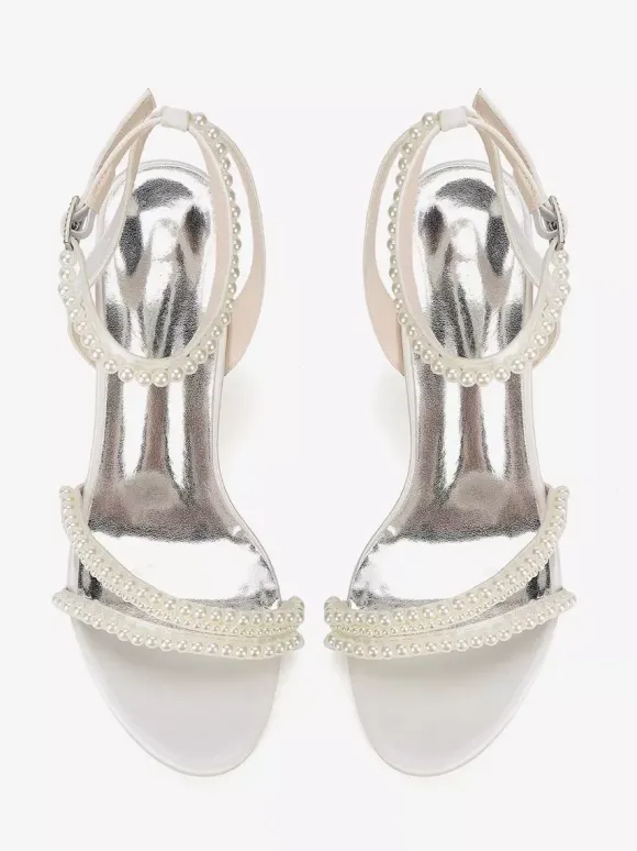 Ivory Wedding Shoes Chunky Heel Pearls Bridal Shoes