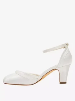 Ivory Wedding Shoes High Heel Round Ankle Strap Bow Bridal Shoes