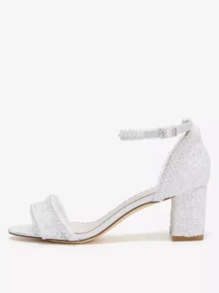 Ivory Wedding Shoes Lace Applique Open Toe Chunky Heel Bridal Shoes
