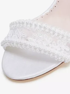 Ivory Wedding Shoes Lace Applique Open Toe Chunky Heel Bridal Shoes