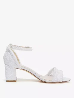 Ivory Wedding Shoes Lace Applique Open Toe Chunky Heel Bridal Shoes